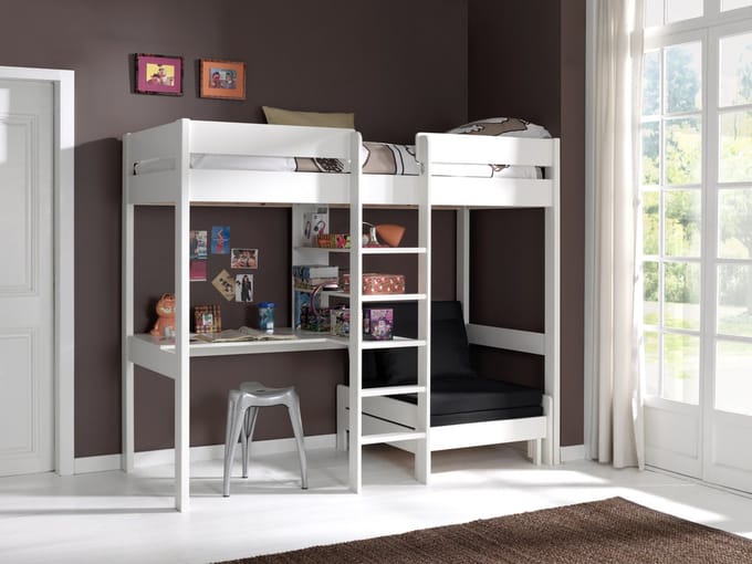 LUCEVI - Pino Mezzanine bed + Slaapfauteuil + Matras - Wit - 90x200 cm