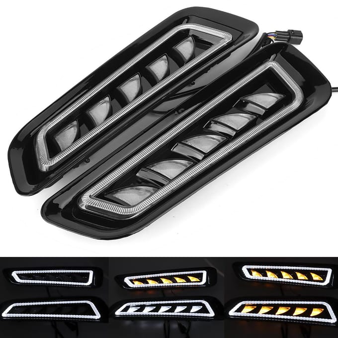 2 stuks LED Dagrijverlichting Signaallamp 3 Kleuren Past voor Ford F150 17 19 gray