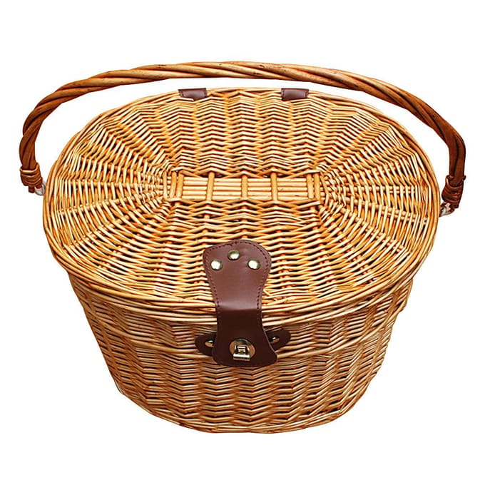 Panier de courses rustique en osier avec couvercle et poignée de transport marron