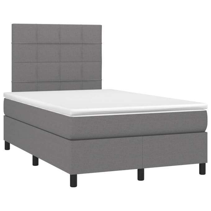 vidaXL - Boxspring - met - matras - en - LED - stof - donkergrijs - 120x200 - cm