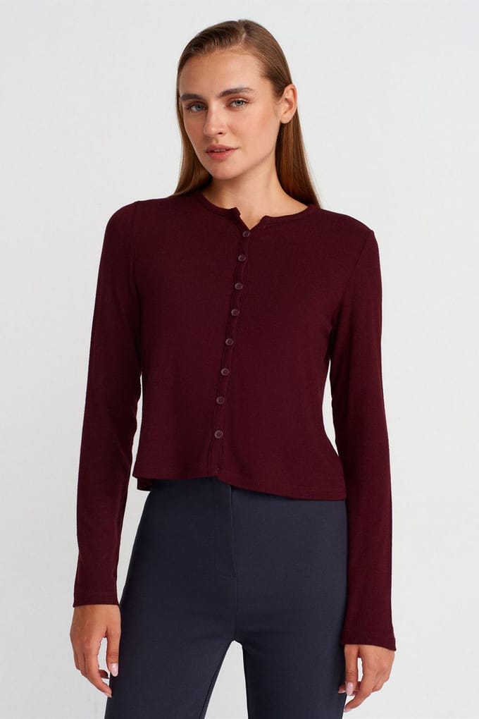 Geribde Knopenvoorzijde Cardigan