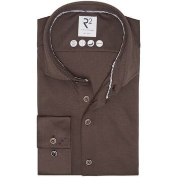 R2 Overhemd Dobby Knitted Bruin - Maat 37 - Heren - Overhemden Formeel