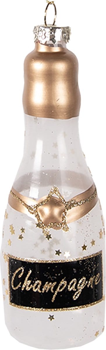 Clayre & Eef Kersthanger Fles 12 cm Goudkleurig Glas Kerstboomversiering