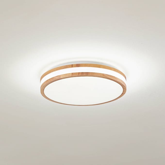 Lindby LED plafondlamp Emiva, Ø 40 cm, licht hout, CCT