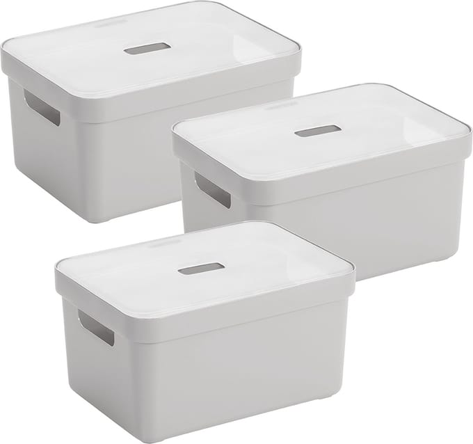 Sunware Sigma Home opbergbox 13L - Set van 3 - Grijs/Transparant