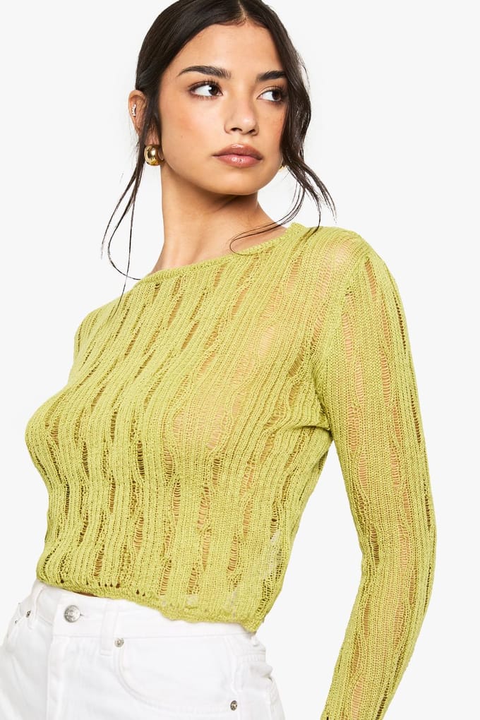 boohoo Dames Ladder Detail Trui | Limoen | Maat: Medium