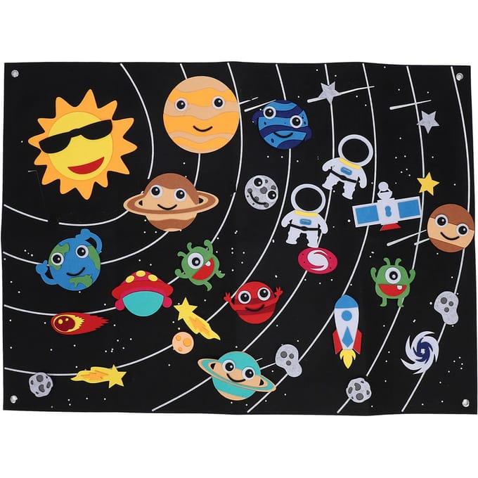 Zonnestelsel Vilt Verhaalbord Buitenruimte Heelal Verhalen Vertellen Wandhanger Viltbord Interactief gray