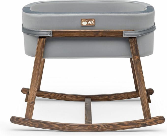Asir Wieg - 90 x 70 x 58 cm - Grijs Okkernoot - Inclusief matras
