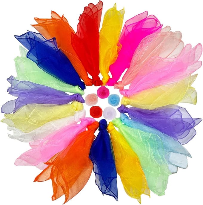 Set van 24 Kleurrijke Jongleersjaals 60x60 cm voor Kinderen