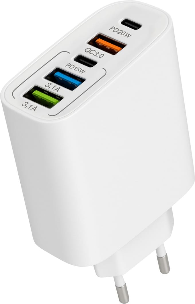 Nuvance Usb C Adapter - 5 Poorten - Usb Stekker - Usb Oplader - Geschikt voor iedere Usb Kabel - Wit