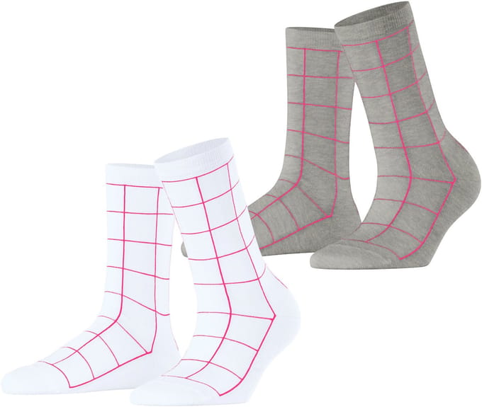 Esprit Sketched Grid 2-Pack gedessineerd katoen multipack sokken dames veelkleurig - maat 35-38
