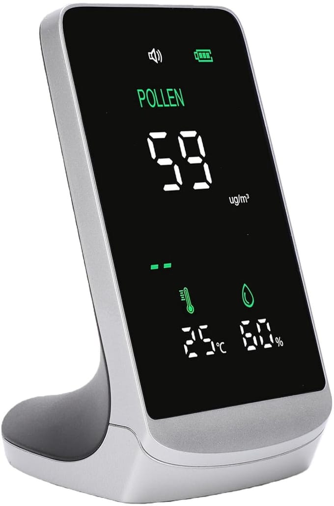 Pollenmonitor Pollendetector - Luchtkwaliteit Meter - Allergie Beheer - 3-in-1 Metingen - 4.3 Inch Scherm - Zwart