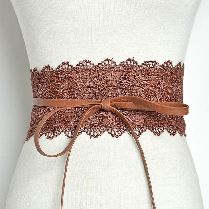 Dames kunstleer wikkel rond Obi-stijl tailleband riem kanten riem None brown