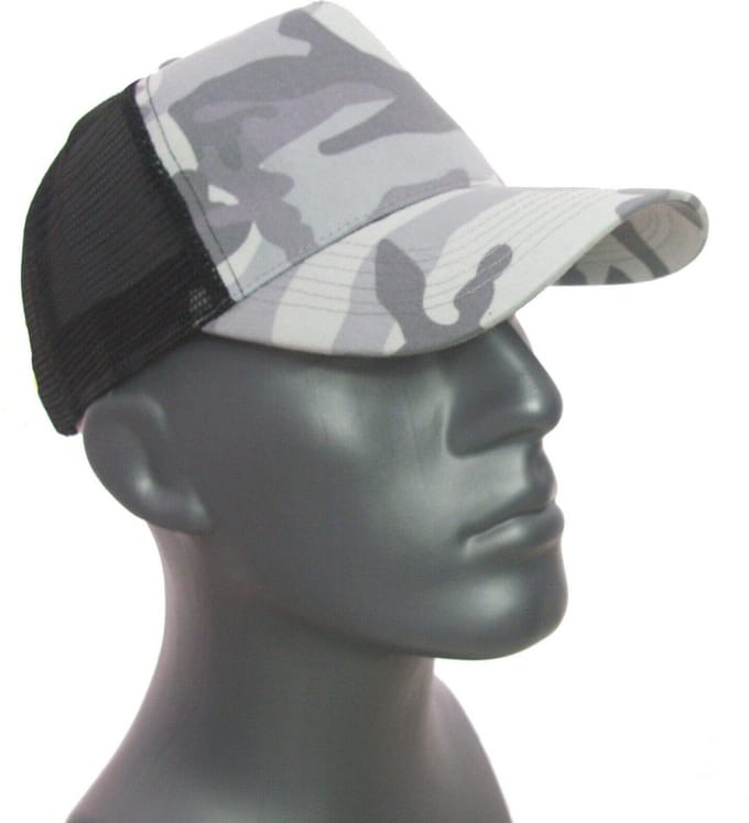 Trucker cap pet snapback mesh achter camouflage zwart grijs maat one size