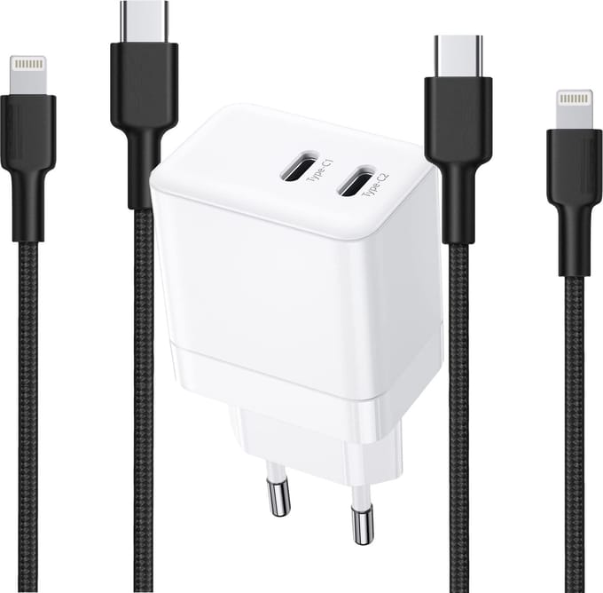 Oplader geschikt voor iPhone 12 13 14 Pro Pro Max en iPad Air 2017 2018 2019 2020 - 2x Lightning naar usb-C Kabel 2M - Snellader
