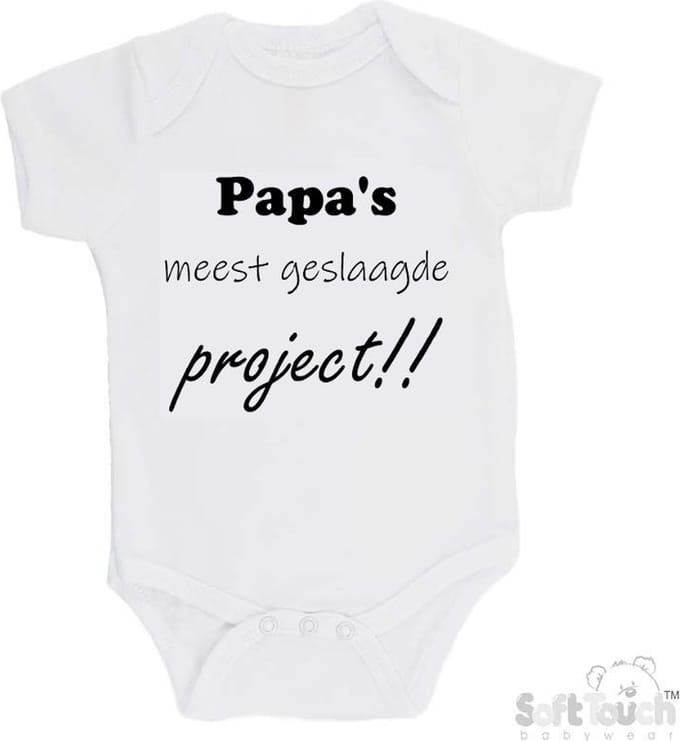 100% Katoenen Romper "Papa's meest geslaagde project" Unisex Katoen Wit/zwart 62/68