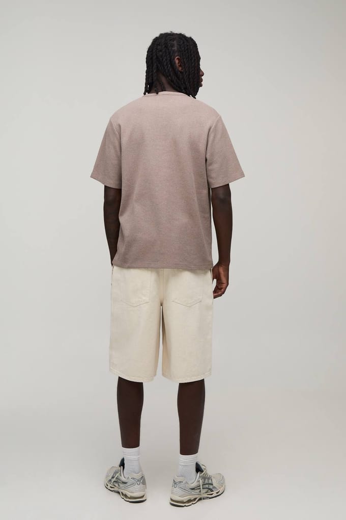 Regular Fit Waffle Henley T-Shirt | Taupe | Size Medium