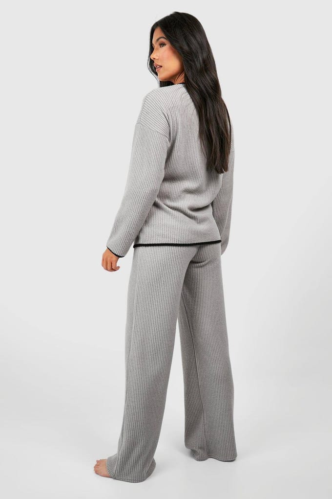 boohoo Dames Maternity Contrast Soft Rib Loungewear Set | Grijs | Maat: 40