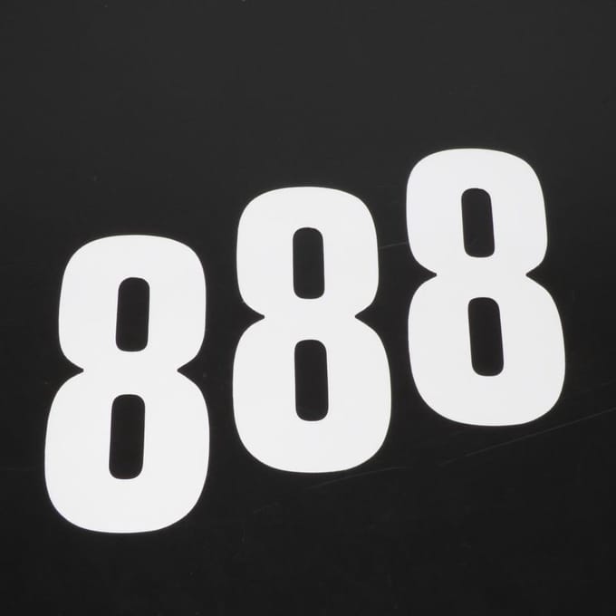 3 sticker startnummer acht 8 wit Blackbird 130x70mm voor motorcross