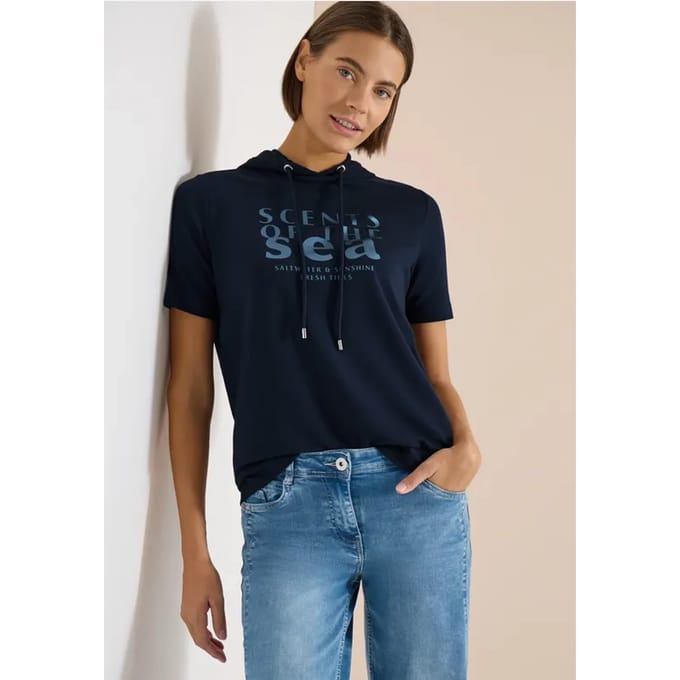 Shirt met korte mouwen, capuchon en tekst