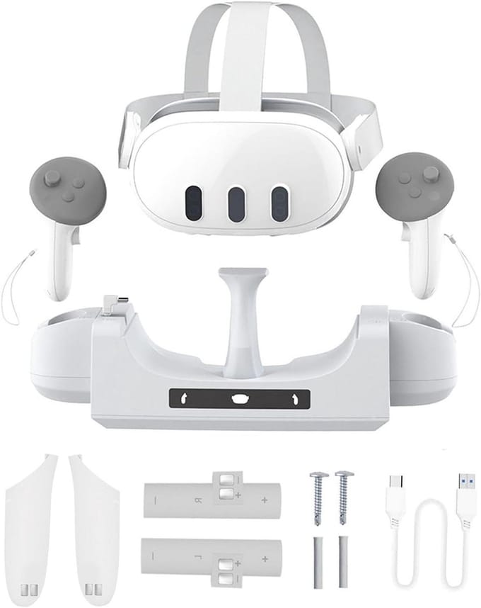 Oplaaddockstation VR - Oplaadstandaard Headset - VR Opladen - Inclusief Batterijen - Met LED Indicator - Wit