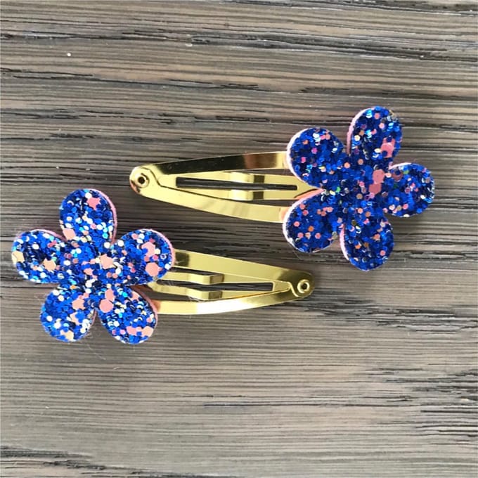Haarspeldjes Glitter Bloem Blauw‎‎