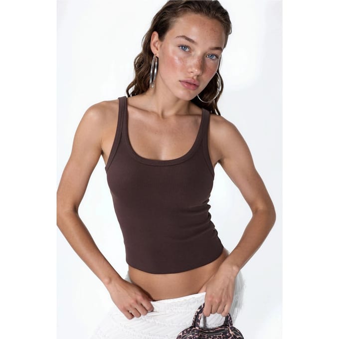 Mouwloze Geribbelde U-Hals Tanktop