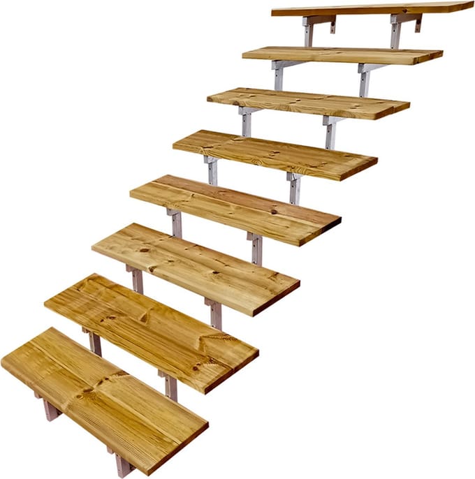 Buitentrap staal OSLO H139cm - 8 treden geïmpregneerd hout breedte 60cm