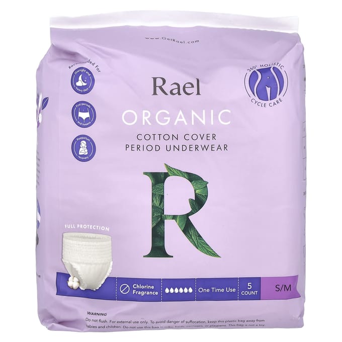 Rael, Serviette hygiénique en coton bio, S/M, 5 pièces gray
