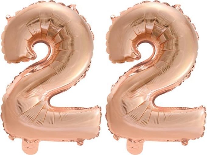 Folieballon nr. 22 Rosé Rosé Goud 41cm