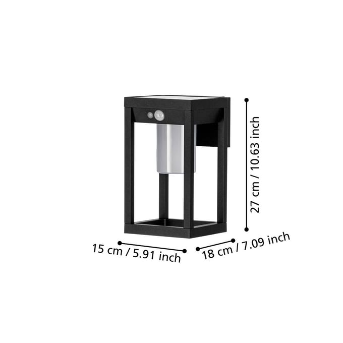 EGLO Martano Wandlamp Buiten - Solar - 27 cm - Bewegingssensor & Dag- en nachtsensor - Zwart en Wit