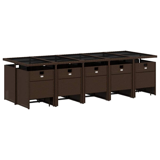 vidaXL - 15-delige - Tuinset - met - kussens - poly - rattan - bruin