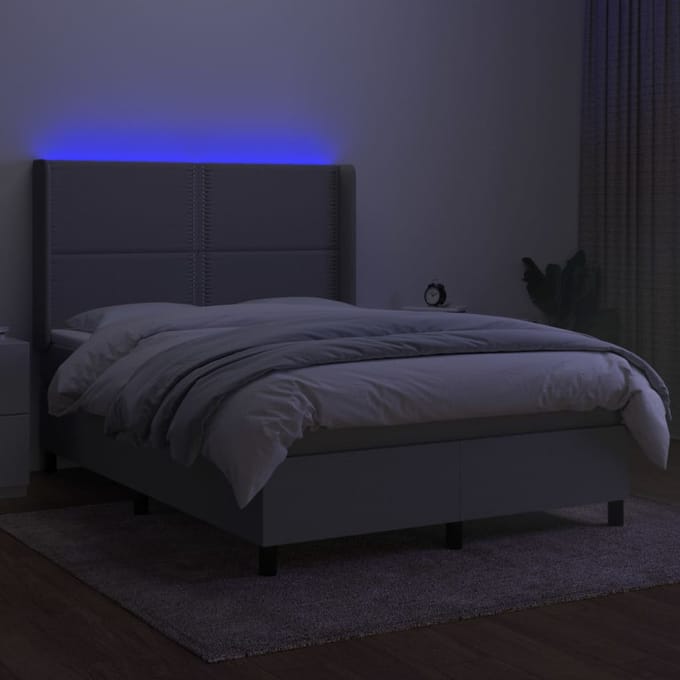 vidaXL - Boxspring - met - matras - en - LED - stof - lichtgrijs - 140x200 - cm