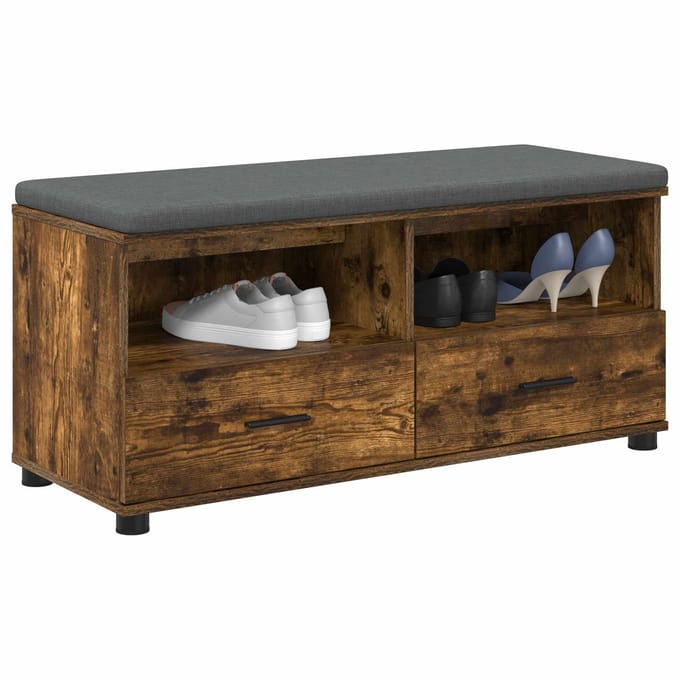 vidaXL Hallenbank met kussen met lade Gerookte Eik 100 x 38 x 46 cm