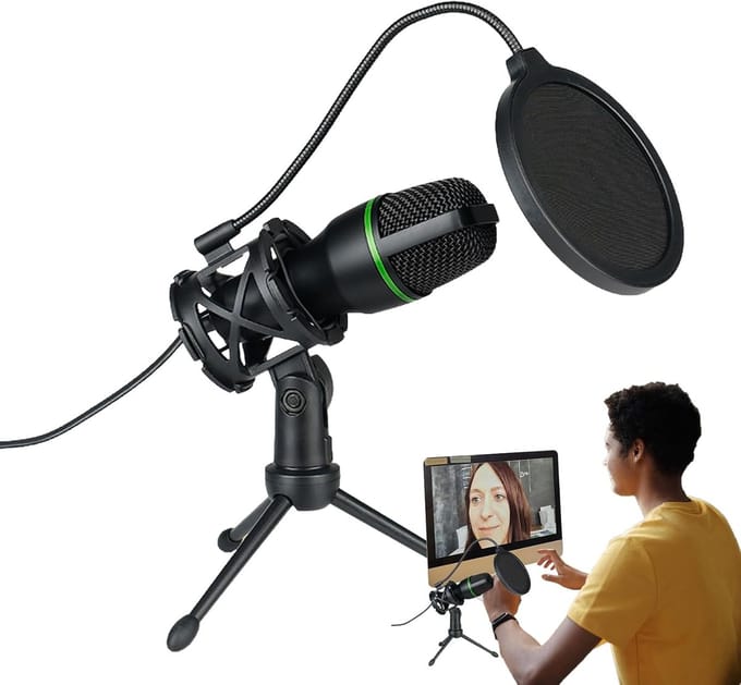 Podcast Microfoon - USB Condensor - Studiokwaliteit Opnames - RGB Lichteffecten - 20 cm Pakket - Zwart