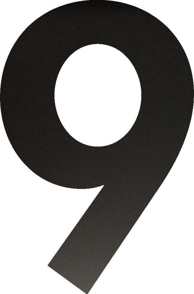 Huisnummer 15 cm - Nummer 9 - Mat Zwart RVS