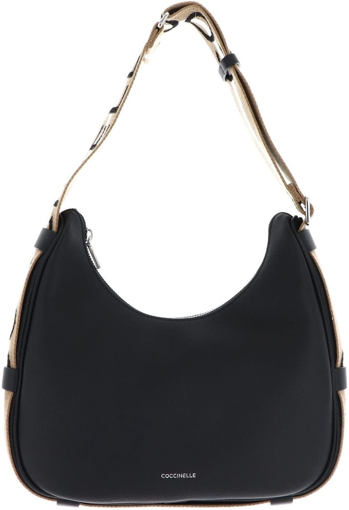 COCCINELLE schoudertas Raquel Handbag Double Grainy Leather Noir / Cognac zwart