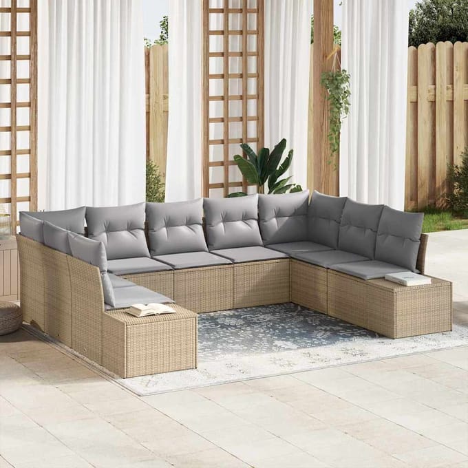 vidaXL Tuin Sofa Set 9 st Beige poly rattan