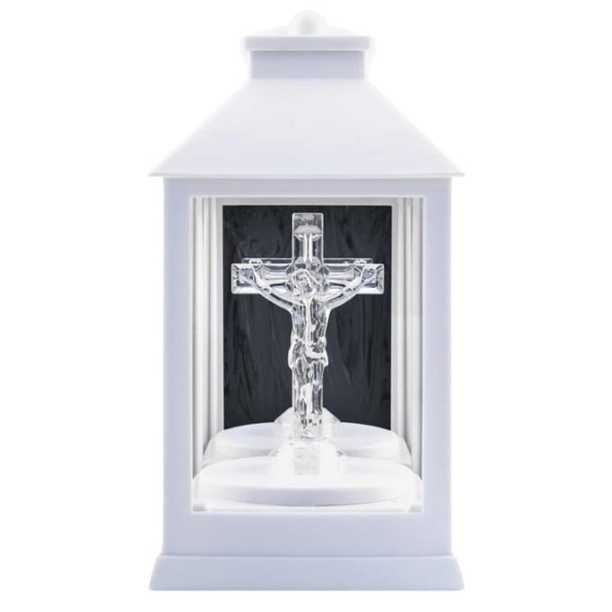 Cérémonie Lanterne Bougie Électrique LED Blanche Croix Blanche 20cm 1 Pièce