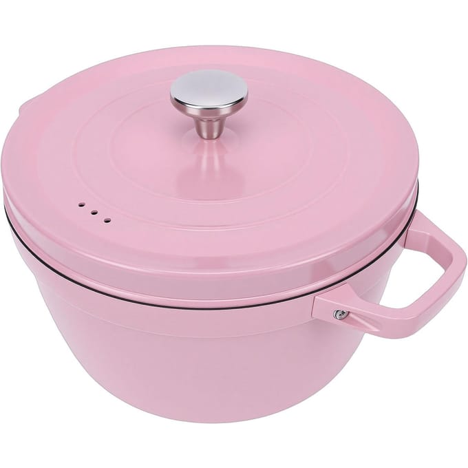 Pan Anti-aanbak Multifunctioneel Ergonomisch Ontwerp Emaille Kookpan met Deksel pink
