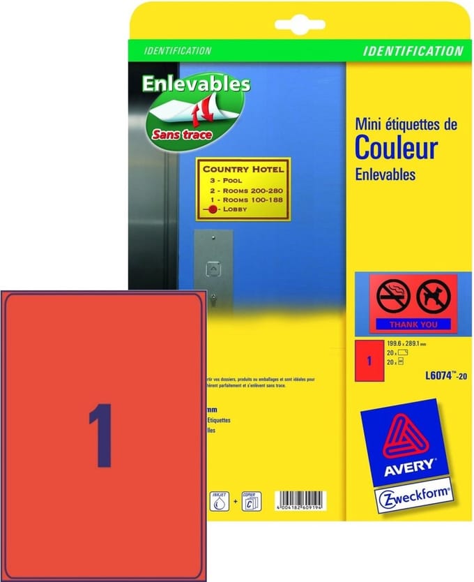 Verwijderbare etiketten A4 199,6x289,1mm rood 20 stuks