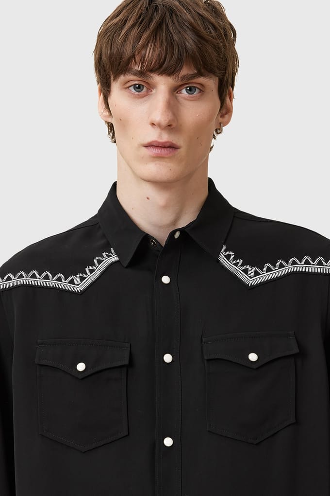 AllSaints Dallin Ls Shirt Black Größe: XL | Casual hemden Outlet | Herren | Schwarz