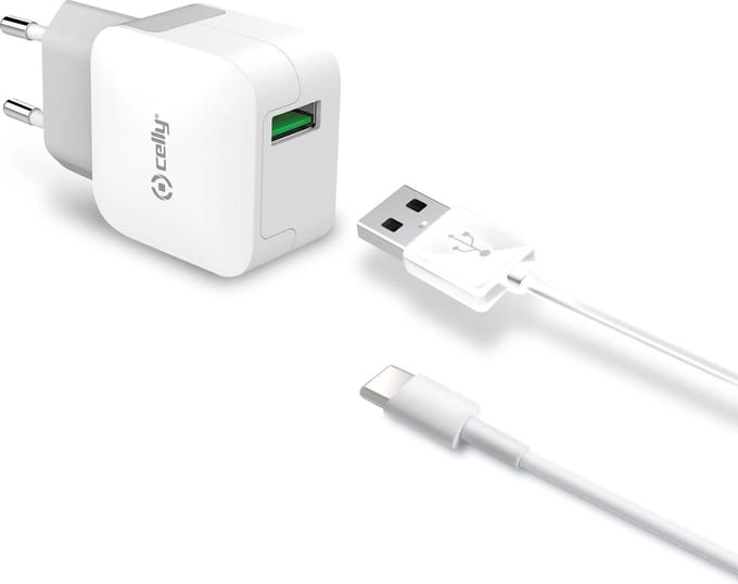 Celly Thuislader USB-A & USB-A naar USB-C kabel – 1 Meter - 2.4A - Wit