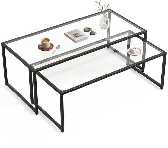 HOMCOM - Salontafel Set - Set van 2 - Glas - Staal - Transparant