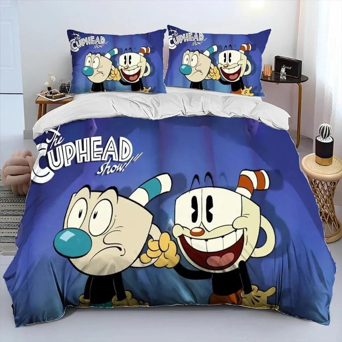 3D Print Game Cuphead Mugman Beddengoedset Dekbedovertrek Bedset Dekbedovertrek Kussensloop Dekbed King Queen Size Jongens Volwassene 70x133cm 2pcs