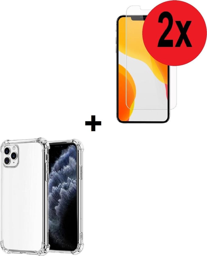 Geschikt voor iPhone 12 Hoesje - 12 Screenprotector - 12 hoes Transparant Shock Proof Case + 2x Screenprotector
