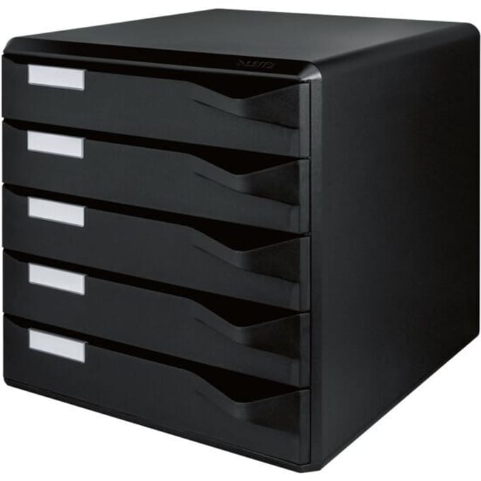 LEITZ® ladebox, 5 schuifladen, A4, polystyreen, zwart/zwart