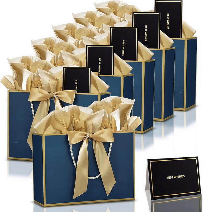Solidchoice - Set van 6 Geschenkzakken met Strik voor Feestdagen