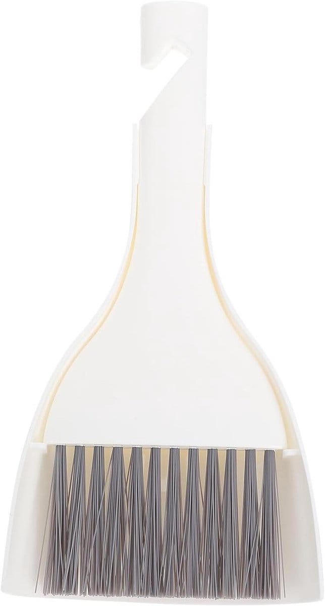 Mini Bezem Stoffer - Kleine Schoonmaakset - Bureau Schoonmaken - Compact Ontwerp - 19.5 cm Lengte - Wit