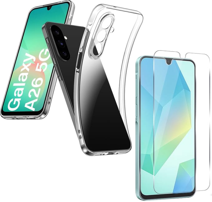 Silicone hoesje transparant met 2 Pack Tempered glas Screen Protector Geschikt voor: Samsung Galaxy A26 / A17 (5G)